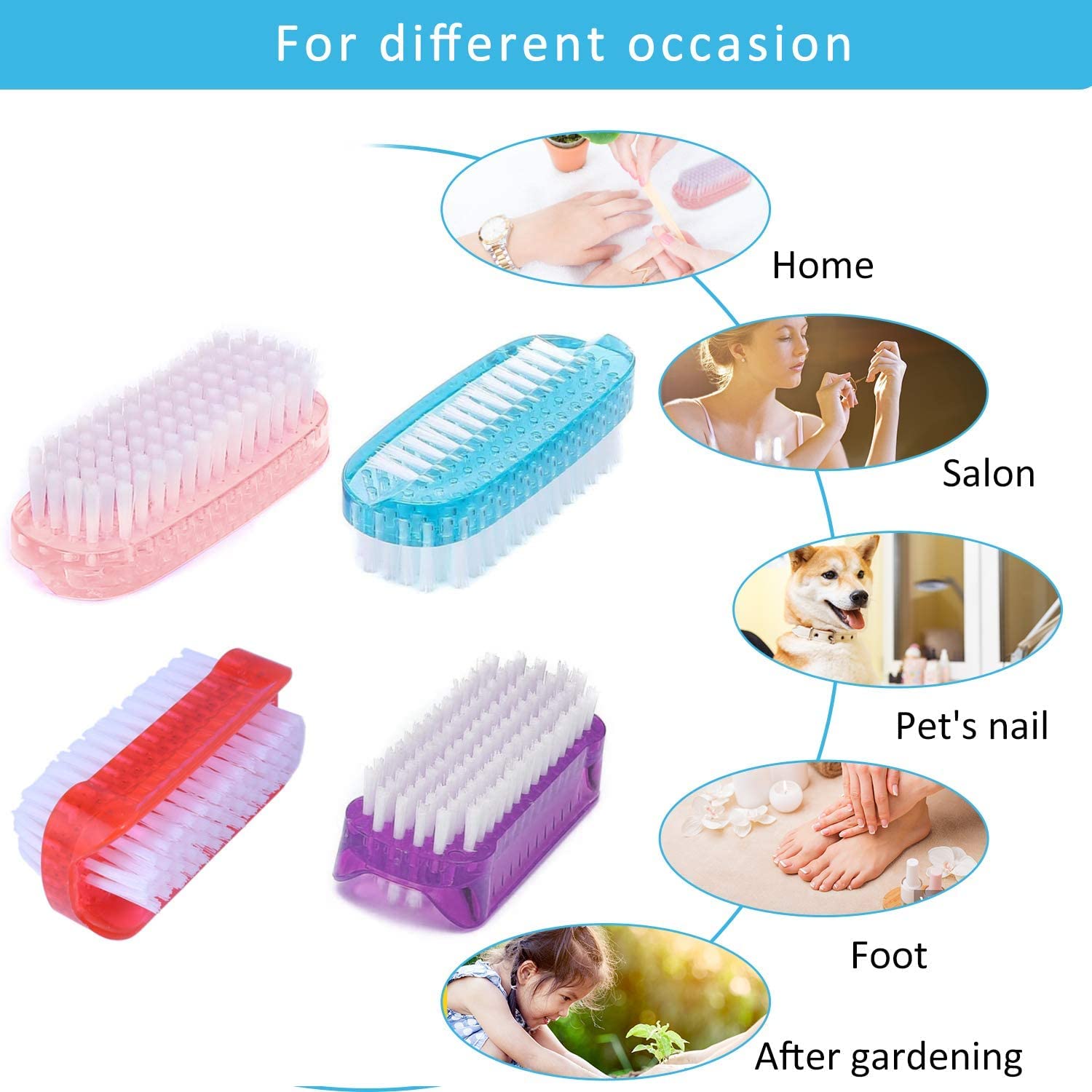 4 Pcs Nail Clean Brush,Plastic Handle Nail Finger Tip Scrubbing Brushes Double Sided & Vertical Cleaning Scrubbing Brush for Toes Nails Hands Garden, Home & Salon Use