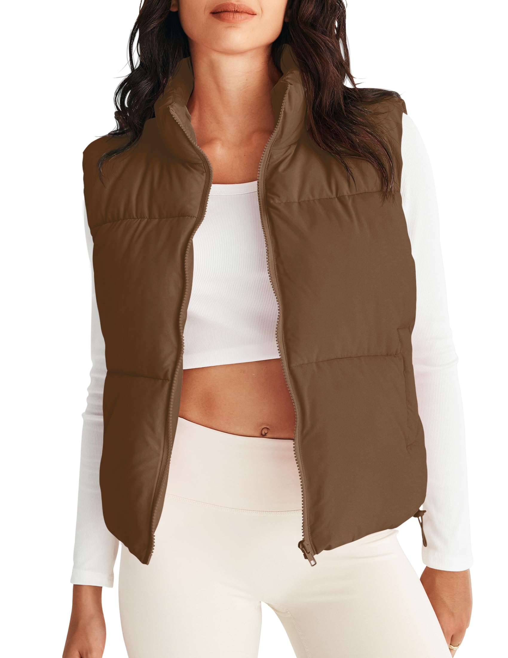 MEROKEETYWomens Puffer Vest Stand Collar Zip Up Sleeveless Padded Gilet Coat with Pockets