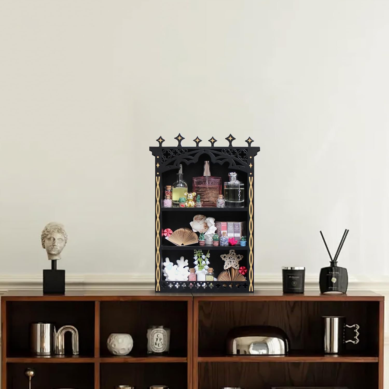 Gothic Wall Shelf | Crystal Display Shelf | Wall Mount Shelf | Cottagecore Vintage Decor | Wooden Wall Shelf for Bedroom & Living Room | Knick Knack Shelf for Perfume & Essential Oils | Wall Art Gift