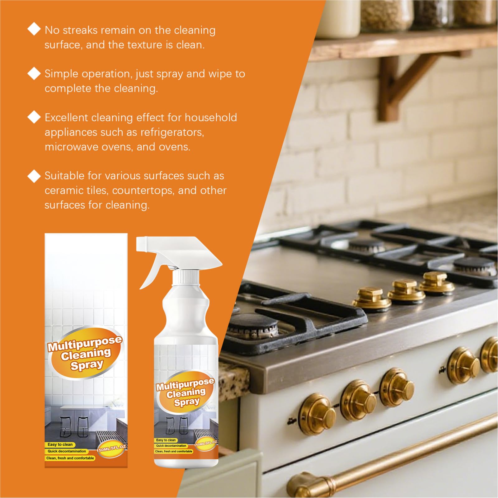 Spray detergente attivo in schiuma multiuso, sgrassante da cucina, spray forte, detergente multifunzionale per elettrodomestici da cucina, potente sgrassatore spray, detergente intensivo, per forno