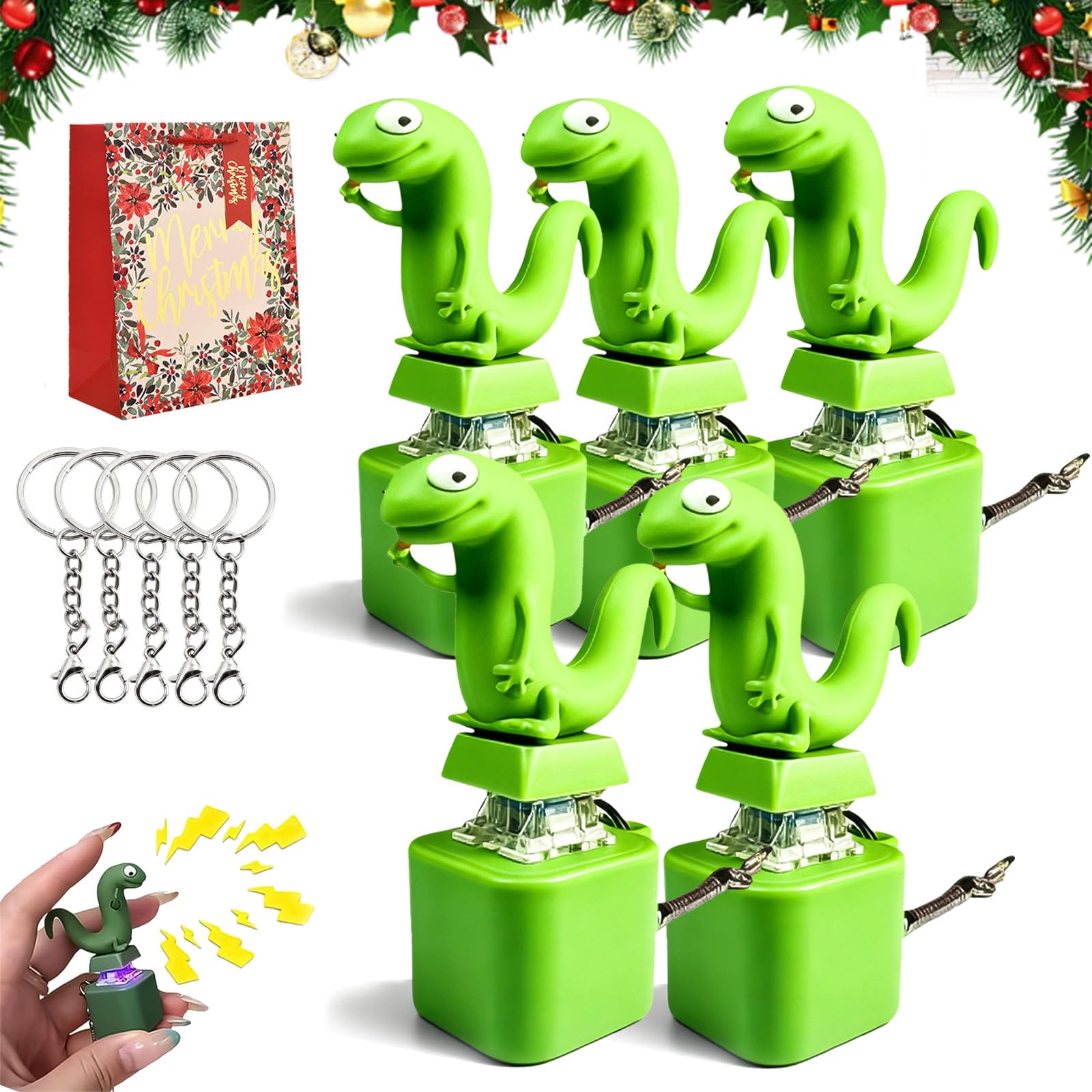 NNBWLMAEE Lizard Button, Lizard Keychain with Rechargeable LED Light & Realistic Croak, Lizards Push & Click Keychain, Portable Stress Reliever for Anxiety & Sensory Fun (5pcs)