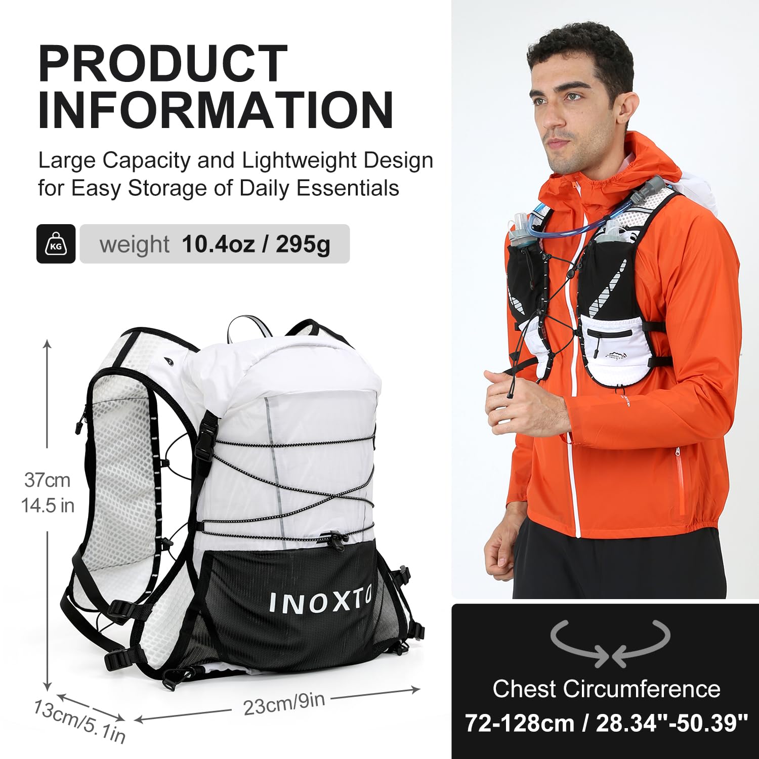 IX INOXTO Zaino da corsa con sacca d'acqua da 1,6 l, per donne e uomini, regolabile, per trail running, escursionismo, ciclismo, maratona