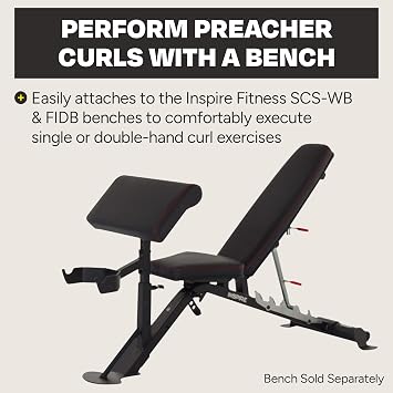 Inspire Fitness Preacher Curl Attachment Bicep Curl Bench Attachment for SCS & FT1 Benches Ideal for Hand Curl Exercises