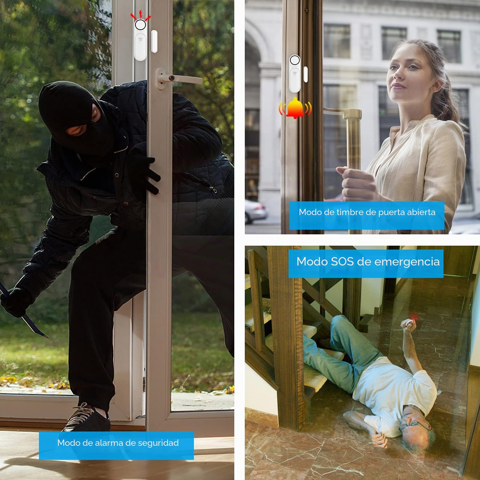SECRUI Sensor de Alarma de Puerta, Alarma de Ventana inalámbrica con 2 Controles remotos, 120 dB Sensor con magnético, Sistema de Advertencia de Alarma de Seguridad para el hogar, Tienda, niños