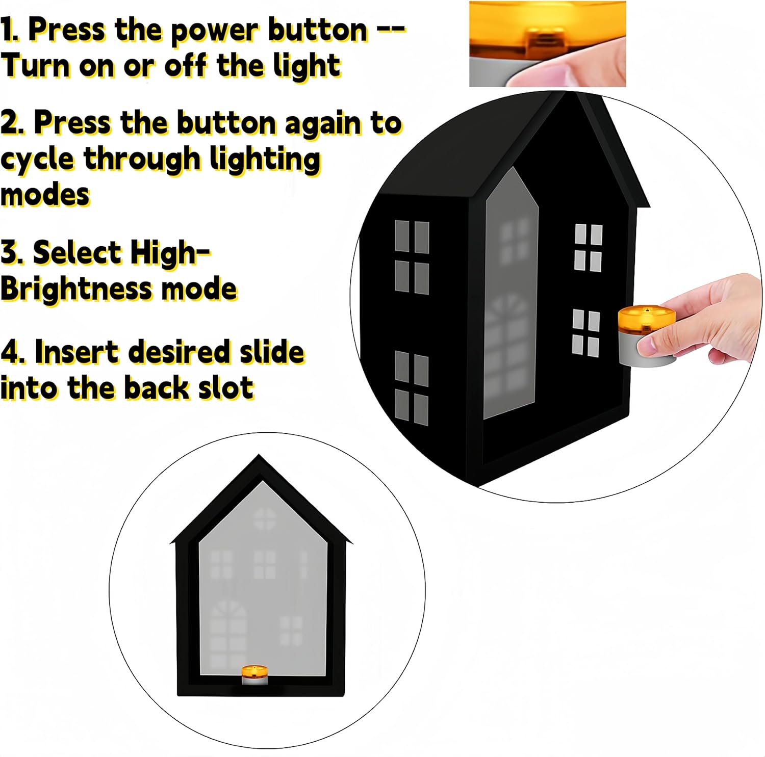 LED House Lantern with Color Changing Projector, Rechargeable Indoor Outdoor Light, Holiday Slides, Battery Powered