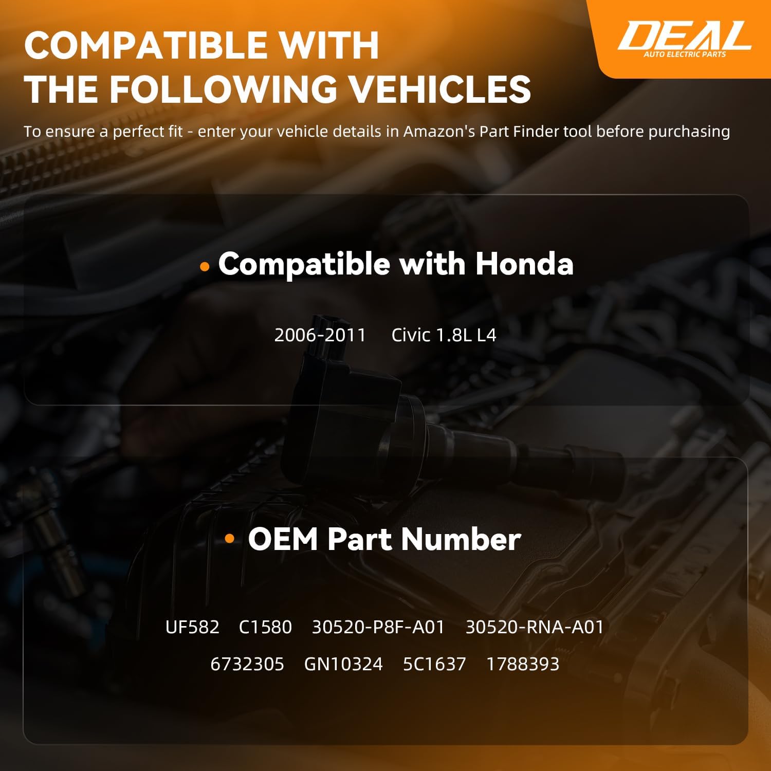 DEAL Ignition Coil Pack, Compatible with 2006-2011 Honda Civic 1.8L L4, Replace UF582 C1580 5C1637, Set of 4