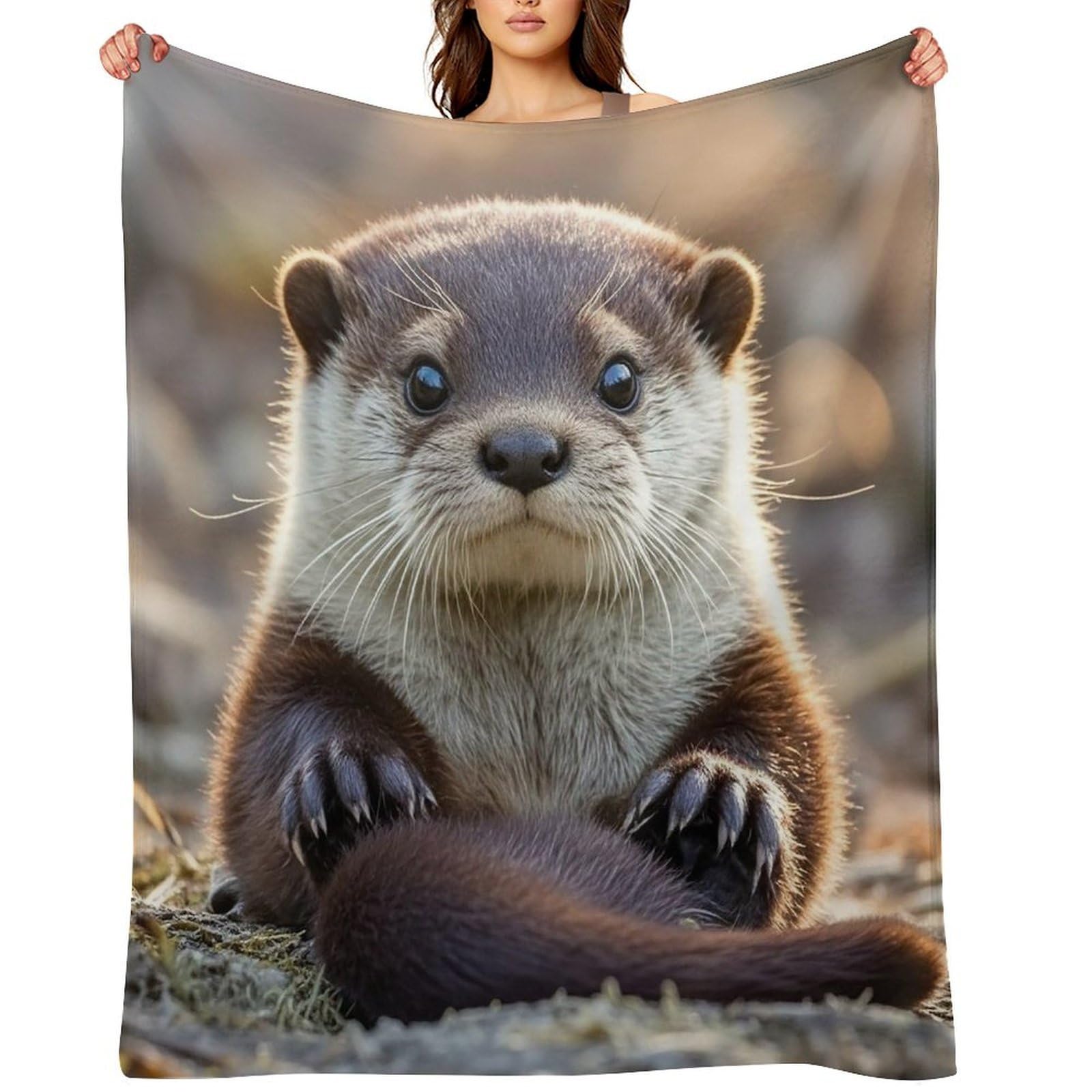 Flannel Fleece Throw Blanket - 50"x60" Super Soft Plush,Lightweight Wrinkle Resistant Cozy Cute Otter Blanket for Couch Sofa Bed Travel Camping and Gift