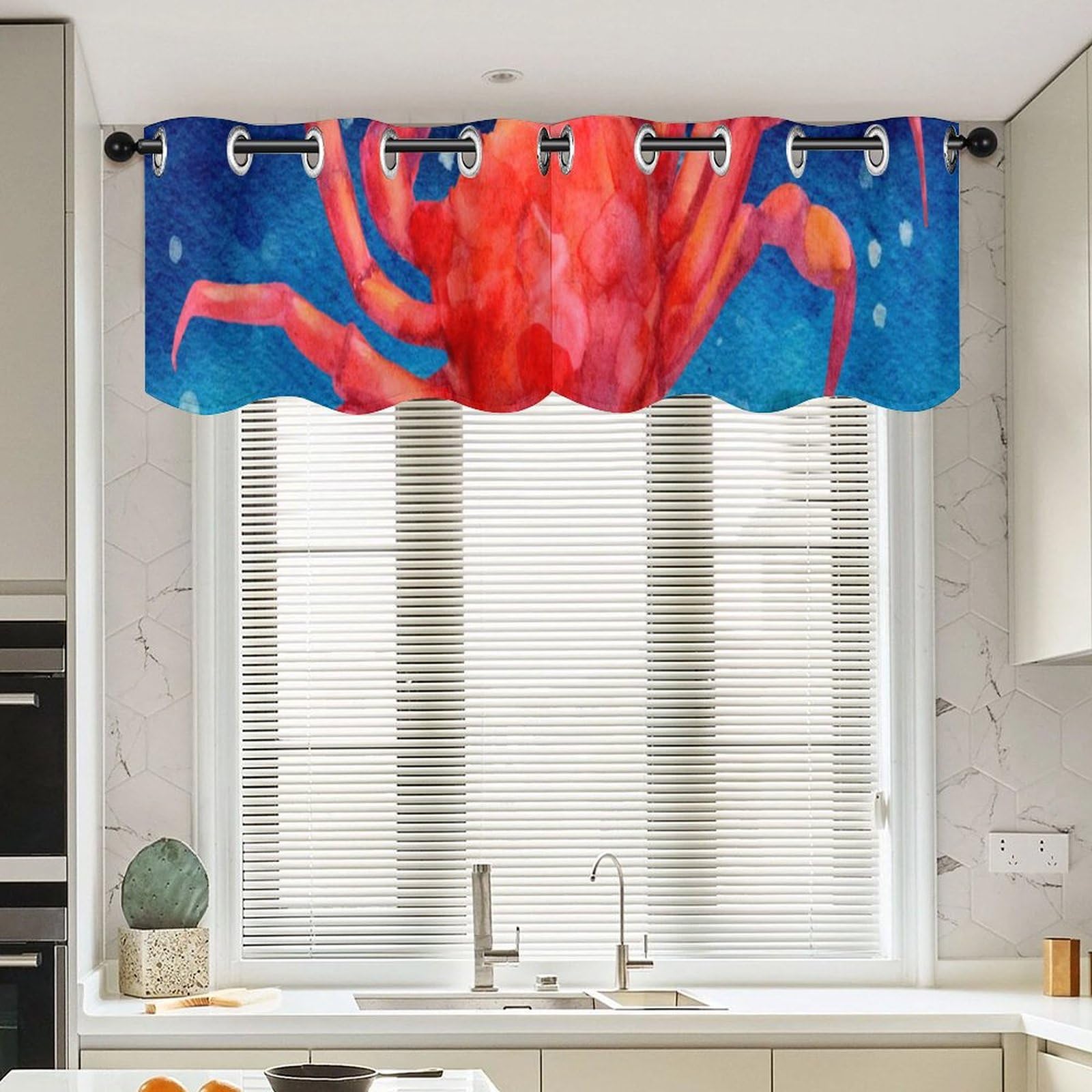 Rideaux de cuisine thème marin avec cantonnières de plage style antique pour fenêtre