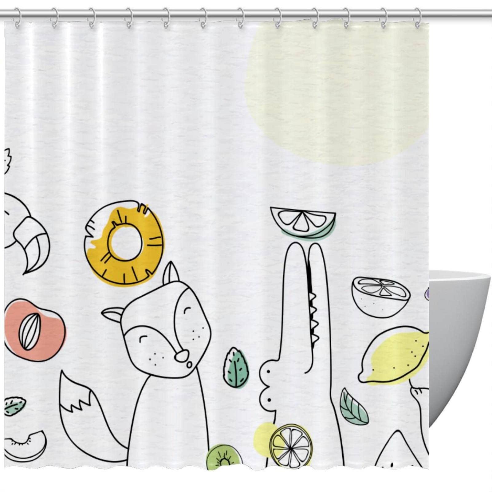 Rideau de douche dessiné à la main 168x183 cm motifs animaux dessin animé