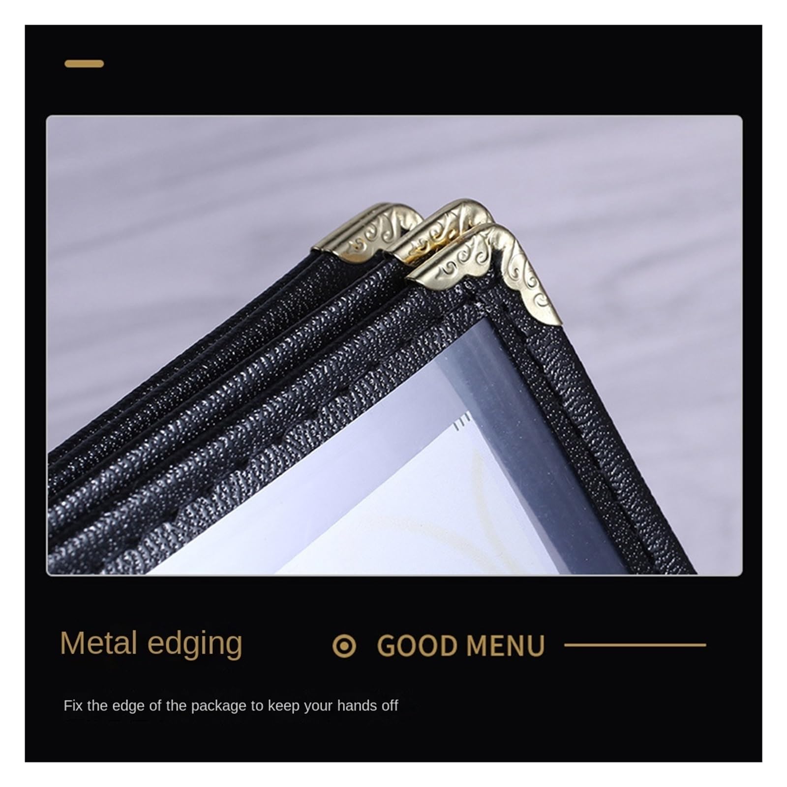 Portada de menú de restaurante Cubierta de menú transparente PVC plegable, esquinas Metal, soporte papel A4, varios tipos, libro exhibición menús impermeable(White 10 Pages)