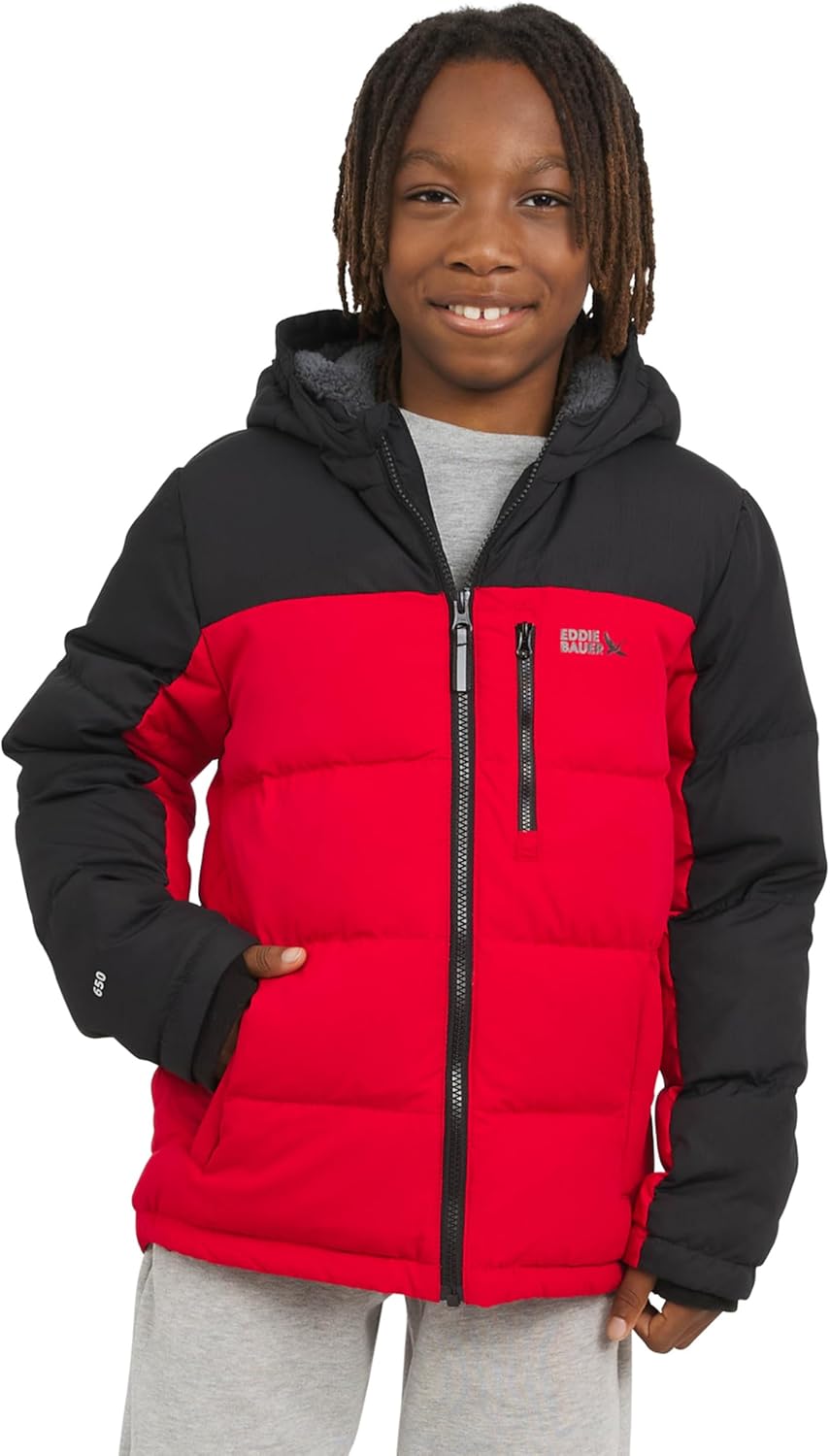 Eddie Bauer Girls' Classic Heavyweight Faux Fur Lined Hooded Insulated Down Jacket