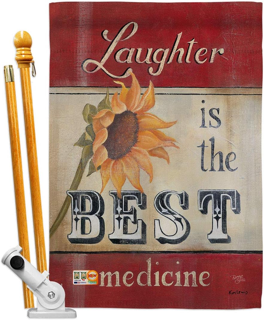 Welcome Laughter is the Best Medicine House Flag Sweet Life Inspirational Spiritual Hope Love Wisdom Support Emotion Postive Small Decorative Gift Yard Banner Made In USA 28 X 40