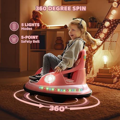 Miniatura 6 de ELEMARA Coche parachoques para niños, 1.9 mph máximo, 12 V con control remoto, 2 velocidades, 2 modos de reproducción, giro de 360 grados, regalos
