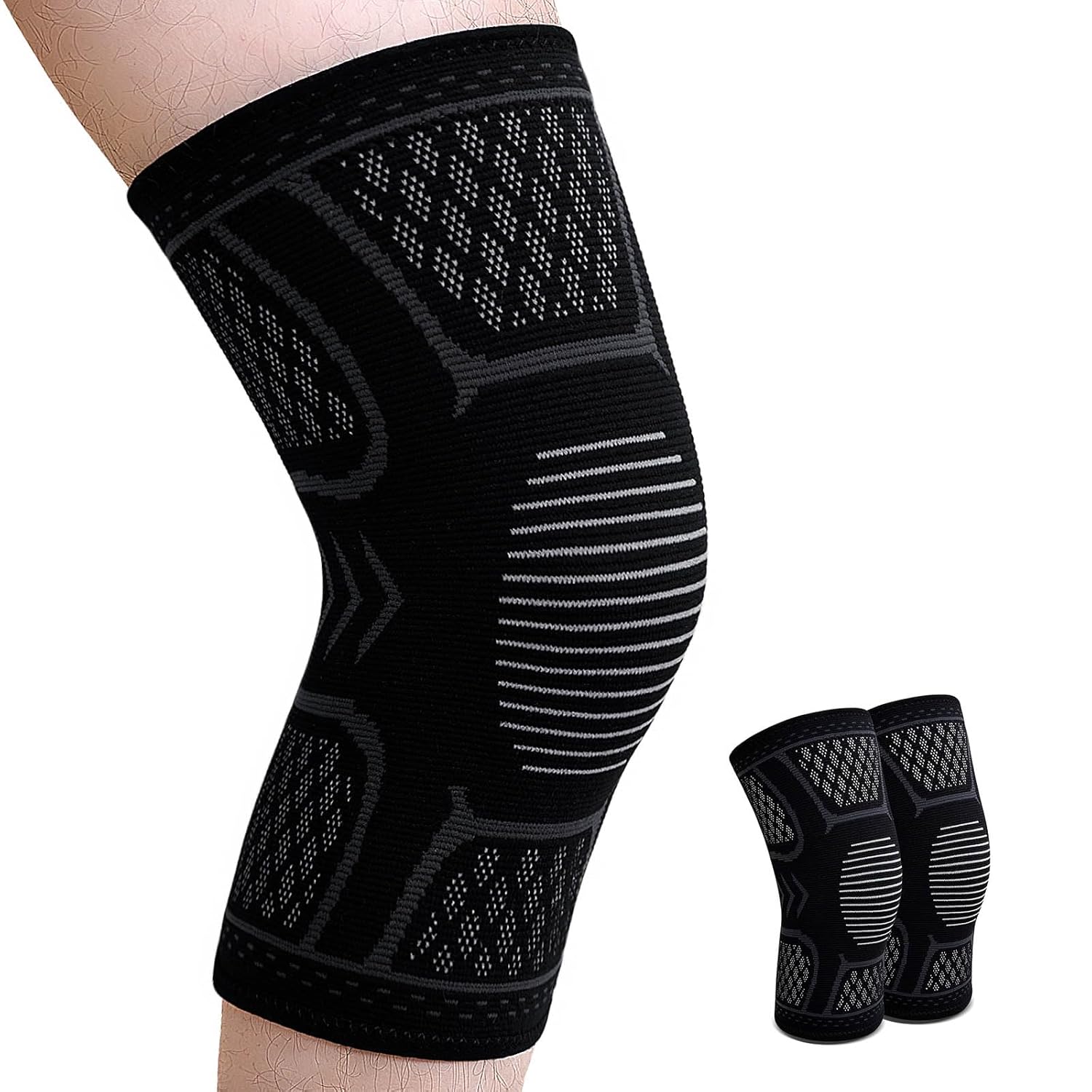 Compression Knee Brace for Men & Women – Knee Support Sleeve for Walking, Running, Sports, Meniscus Tear, ACL Injury, Arthritis Pain Relief 2 Pack Black Large