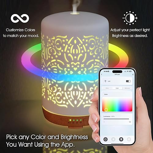 Miniatura 3 de Earnest Living Difusor inteligente de aceites esenciales WiFi blanco difusor de cerámica de 8.5 fl oz con Alexa App Control de teléfono LED y