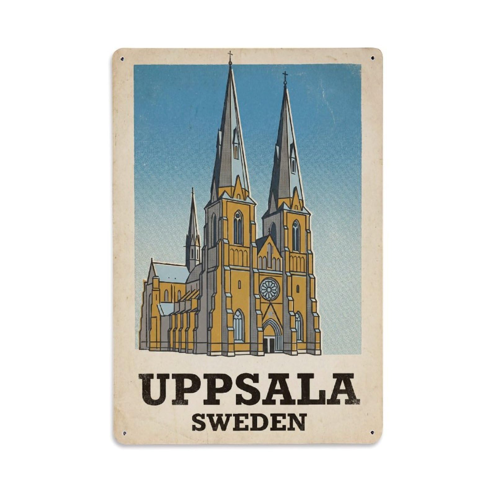 Retro Sweden Uppsala Travel（1） Metal Tin Sign Plaque Wall Decor for Cafe, Club Bar, Office, Garden Metal Poster 8x12Inch