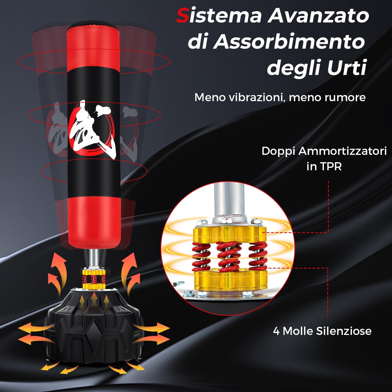 COSTWAY Sacco da Boxe da Terra, Pungiball Autoportante con Base Riempibile, 12 Ventose e Ammortizzatori per Adulti e Adolescenti, Punching Ball in Piedi per Allenamento in Casa e Ufficio