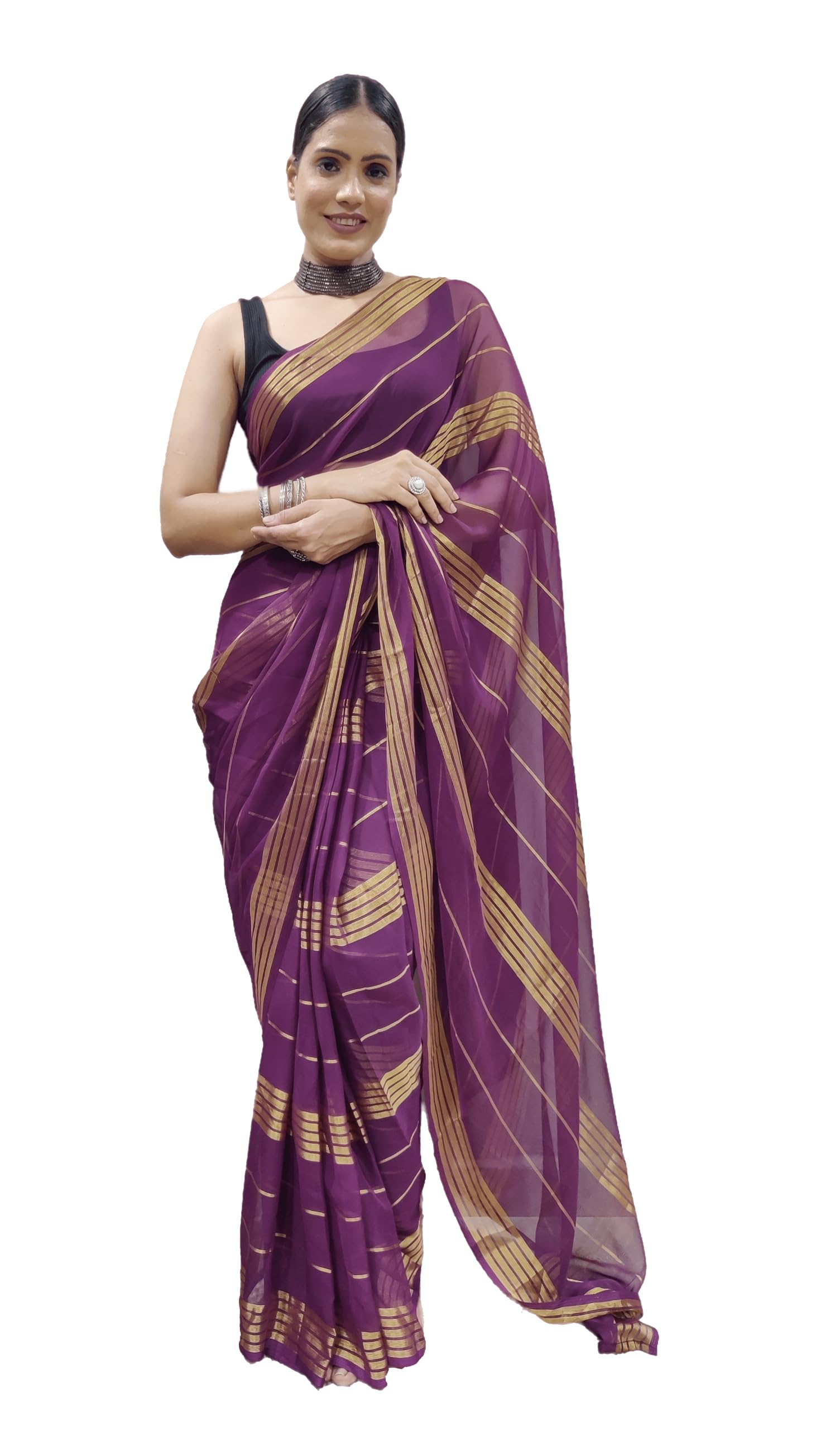 Sidhidata Women's Georgette Lining Ready To Wear one Minute Saree With Unstitched Blouse Piece