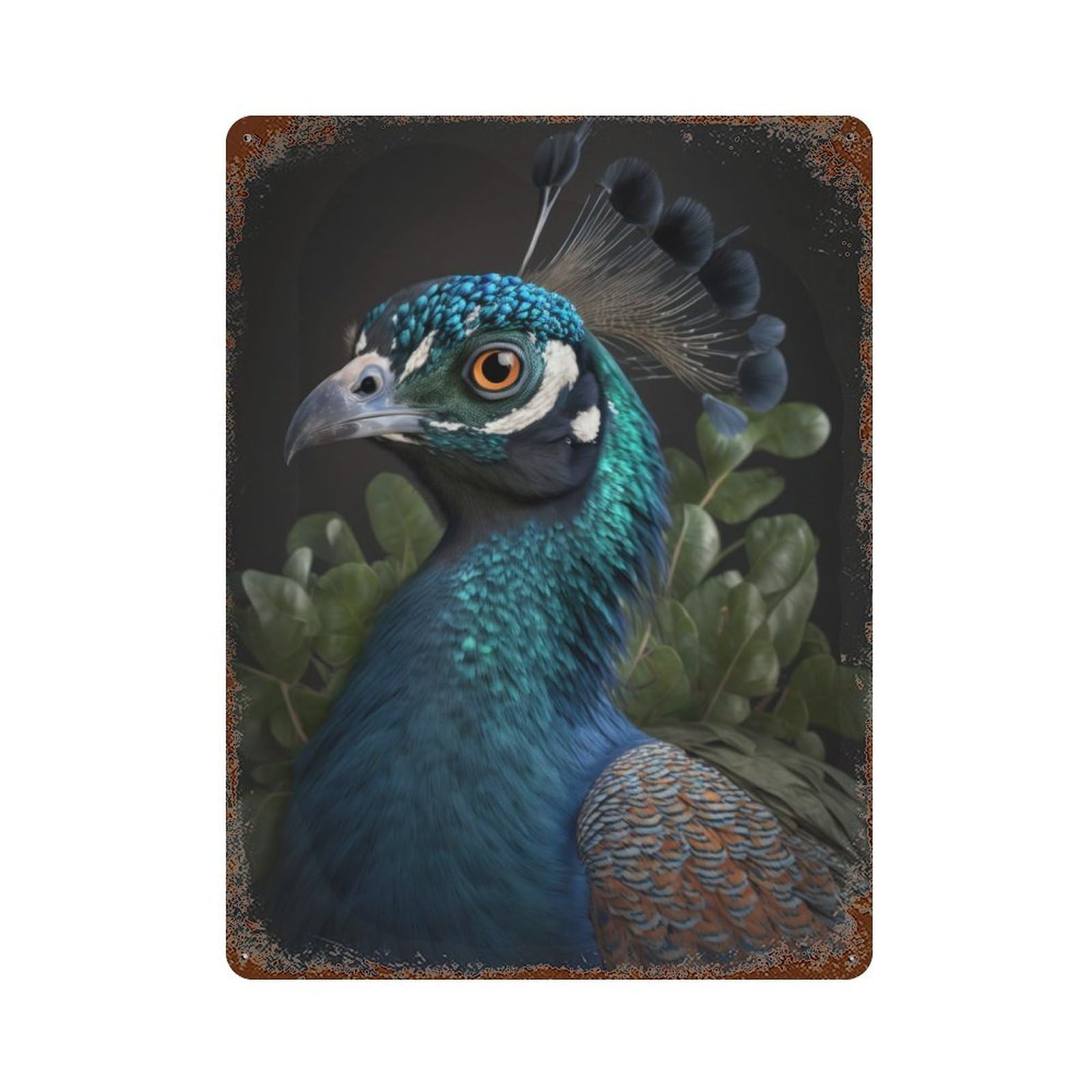 Peacock Portrait 15.7"x11.8" Aged Metal Wall Plaque, Retro Wall Decor for Farmhouse, Kitchen And Entryway Decor