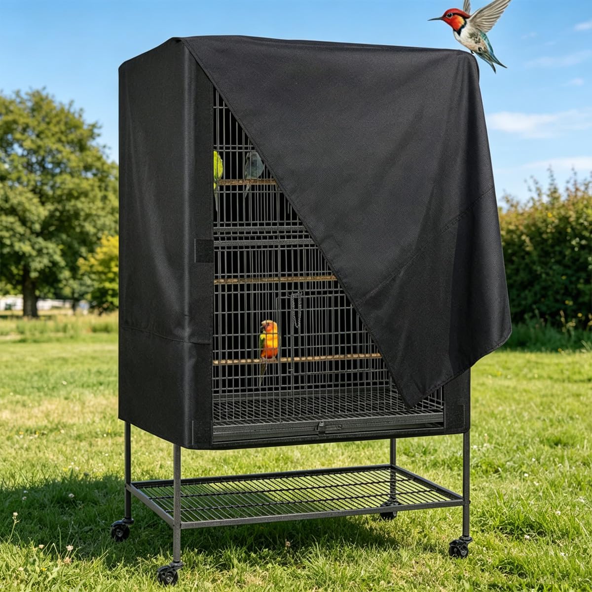 Riven Funda para jaula de loros, transpirable, ligera, lavable, a prueba de polvo, para uso nocturno como mascota, color negro