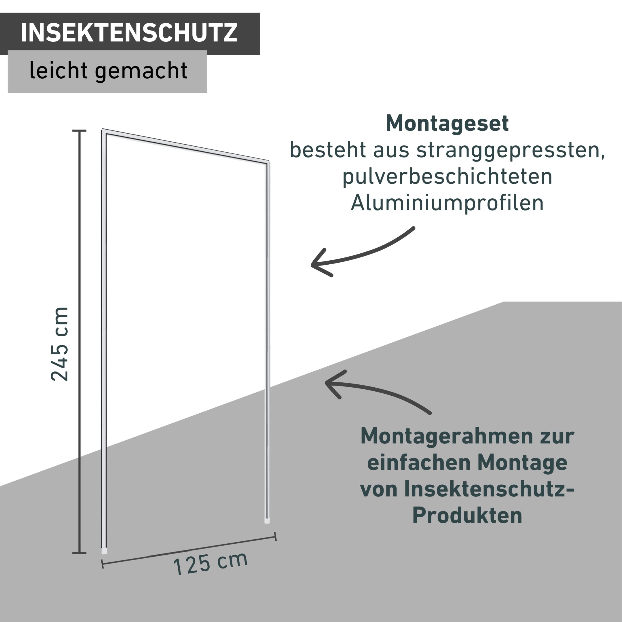 Windhager Insektenschutz Montagerahmen Premium bohrfrei Insektenschutzrahmen Fenster Türen montieren, individuell kürzbar, 125 x 245cm, anthrazit, 03857, anthrazit/grau
