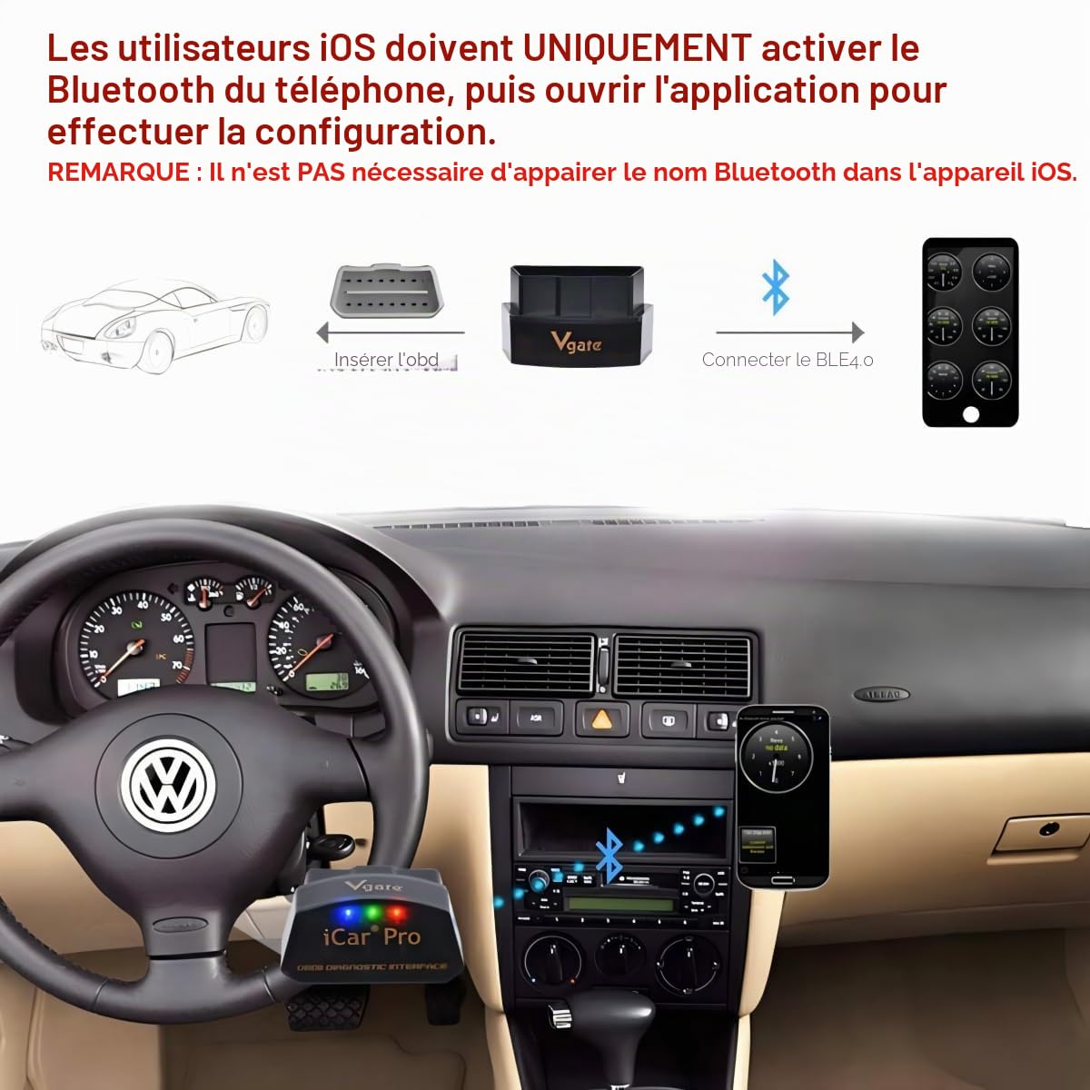 Vgate iCar Pro OBD2 Bluetooth 4.0 BLE Scanner à Faible consommation d'énergie Android iOS
