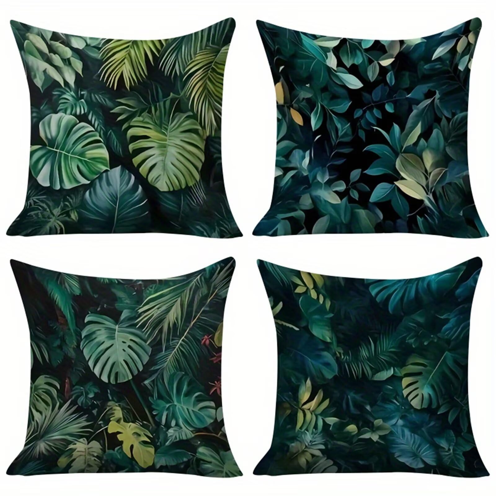 QiHon Tropical Palm Leaves Cushion Covers 60x60 cm Set of 4, Decorative Throw Pillow Cases, 24x24 inch Square Linen Pillowcases for Sofa Living Room Bedroo