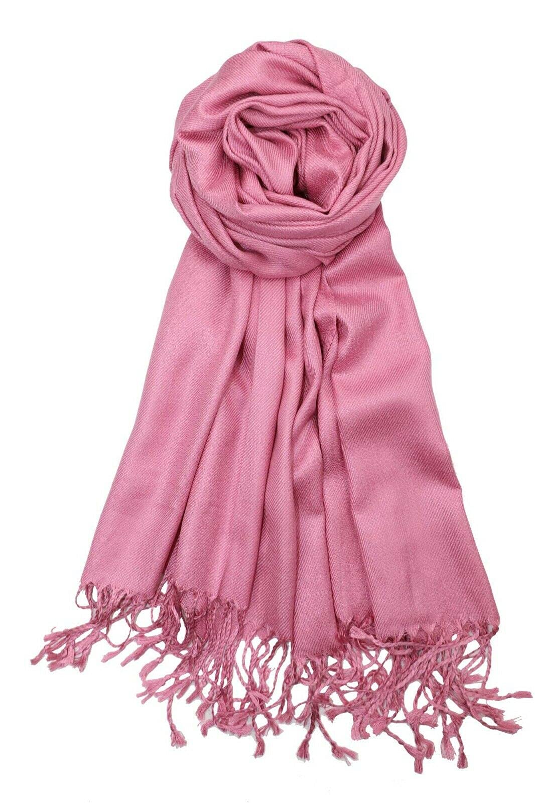 World Of Shawls Women's Dusky Pink Plain Pashmina Scarf Hijab Shawl Stole Wrap Viscose (Dusky Pink)