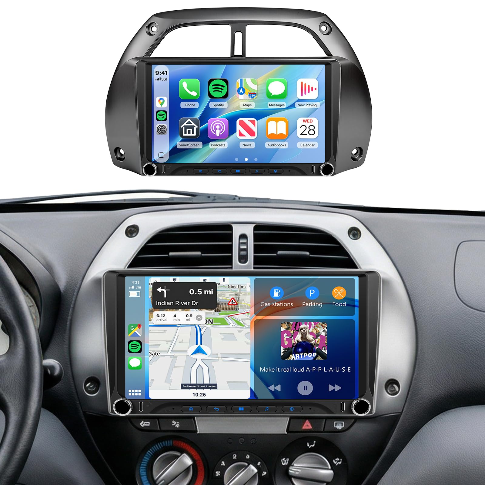 【Double Knob Keybutton/5GhzWiFi】 4G+128G for Toyota RAV4 2001-2006 Car Radio,Android 15,9’’in-Cell Touchscreen Radio,Wireless Carplay/Android Auto,Type C/USB,GPS,SWC,5.0Bluetooth/AHD Backup Camera