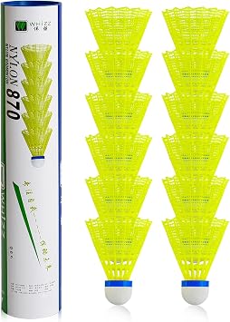 WHiZZ Badminton Balls Shuttlecocks Nylon Cork for Indoor and Outdoor Games, 12 x Yellow
