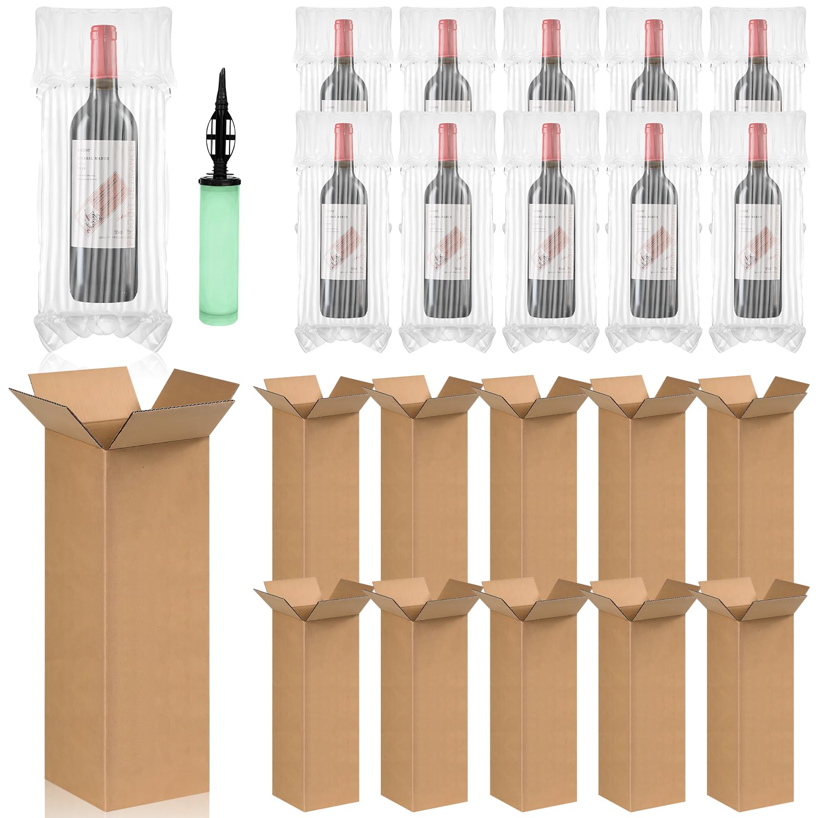 Cajas de envío de vino y bolsas inflables para transporte de botellas
