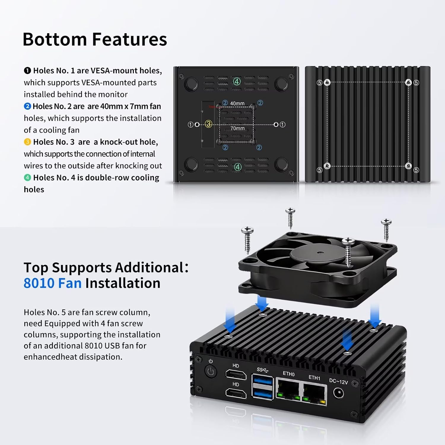 Micro Firewall Appliance, Fanless Mini PC N100 4C/4T, 2X 2.5 GbE i226V LAN,AES-NI,DDR5 0G SSD 0G NVME Barebone Router Netzwerk Security 6USB/2HD Dual Display 9