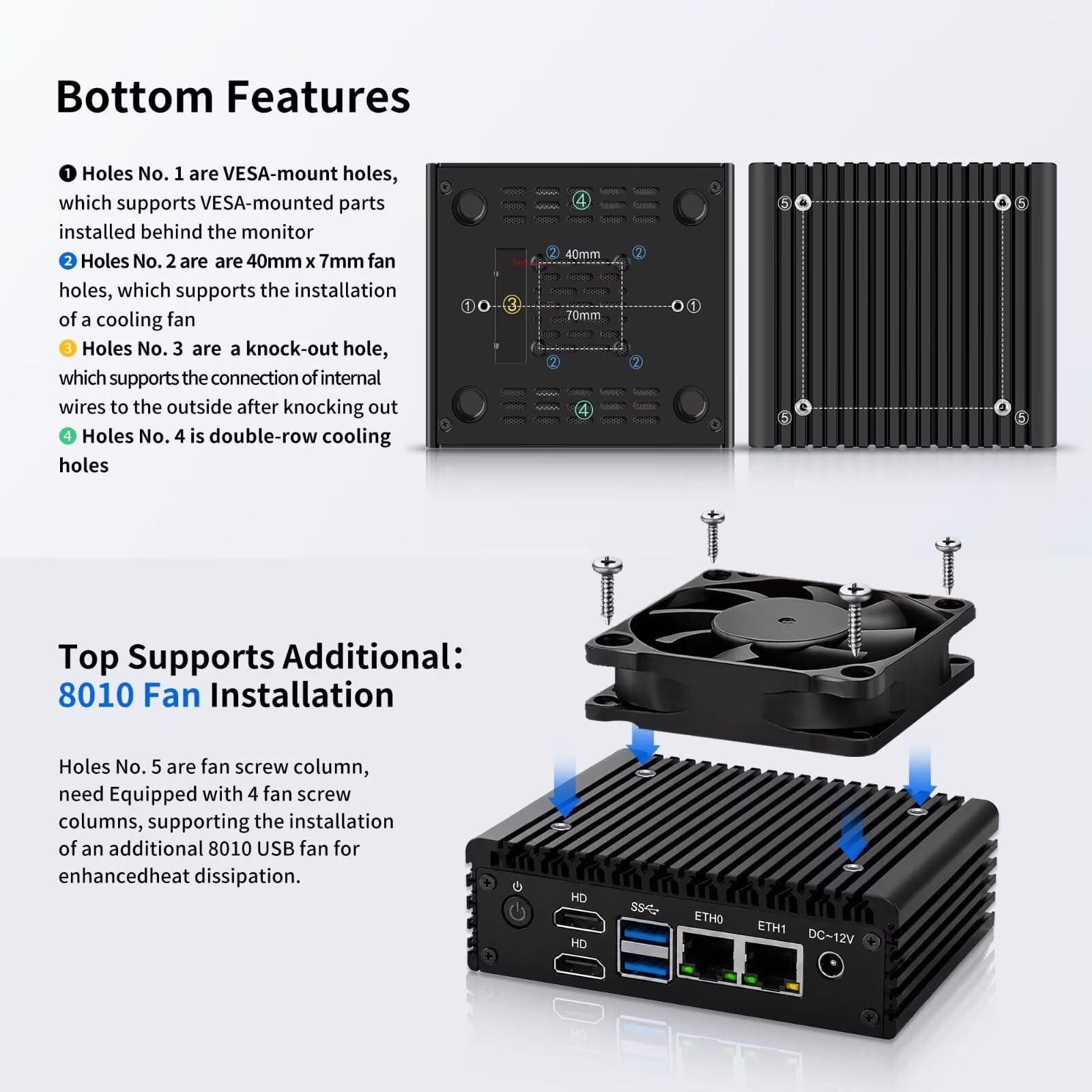 Micro Firewall Appliance, Fanless Mini PC N100 4C/4T, 2X 2.5 GbE i226V LAN,AES-NI,DDR5 0G SSD 0G NVME Barebone Router Netzwerk Security 6USB/2HD Dual Display