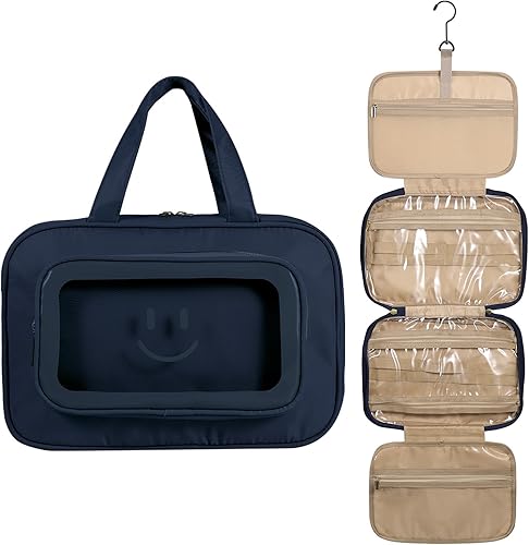 Neceser de maquillaje de viaje para mujer, bolsa de cosméticos portátil de maquillaje con gancho para colgar, resistente al agua, organizador de