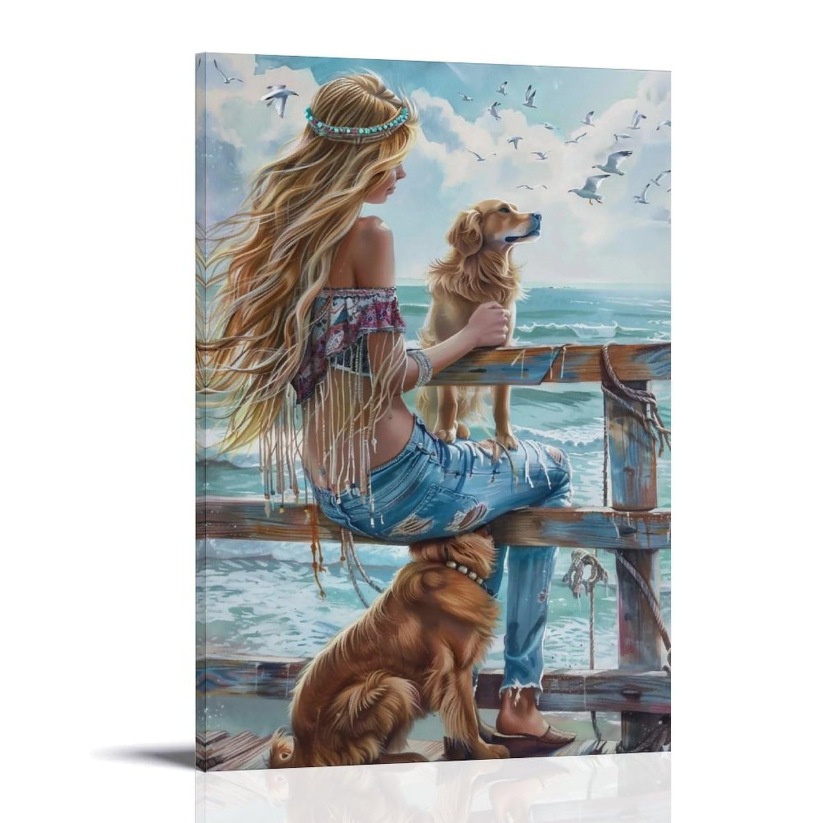 HUERYRYHY Nostalgic Bright Seaside Boho 02 Poster Wall Art Canvas Vintage Aesthetic Painting Decor for Rooms 20x30inch Frame-style