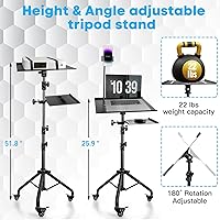 Vista 4 de Portable Laptop & Projector Stand with Phone Holder and Mouse Tray, Adjustable Height Tripod Stand for Laptop, Projector, DJ, Sheet Music, Black