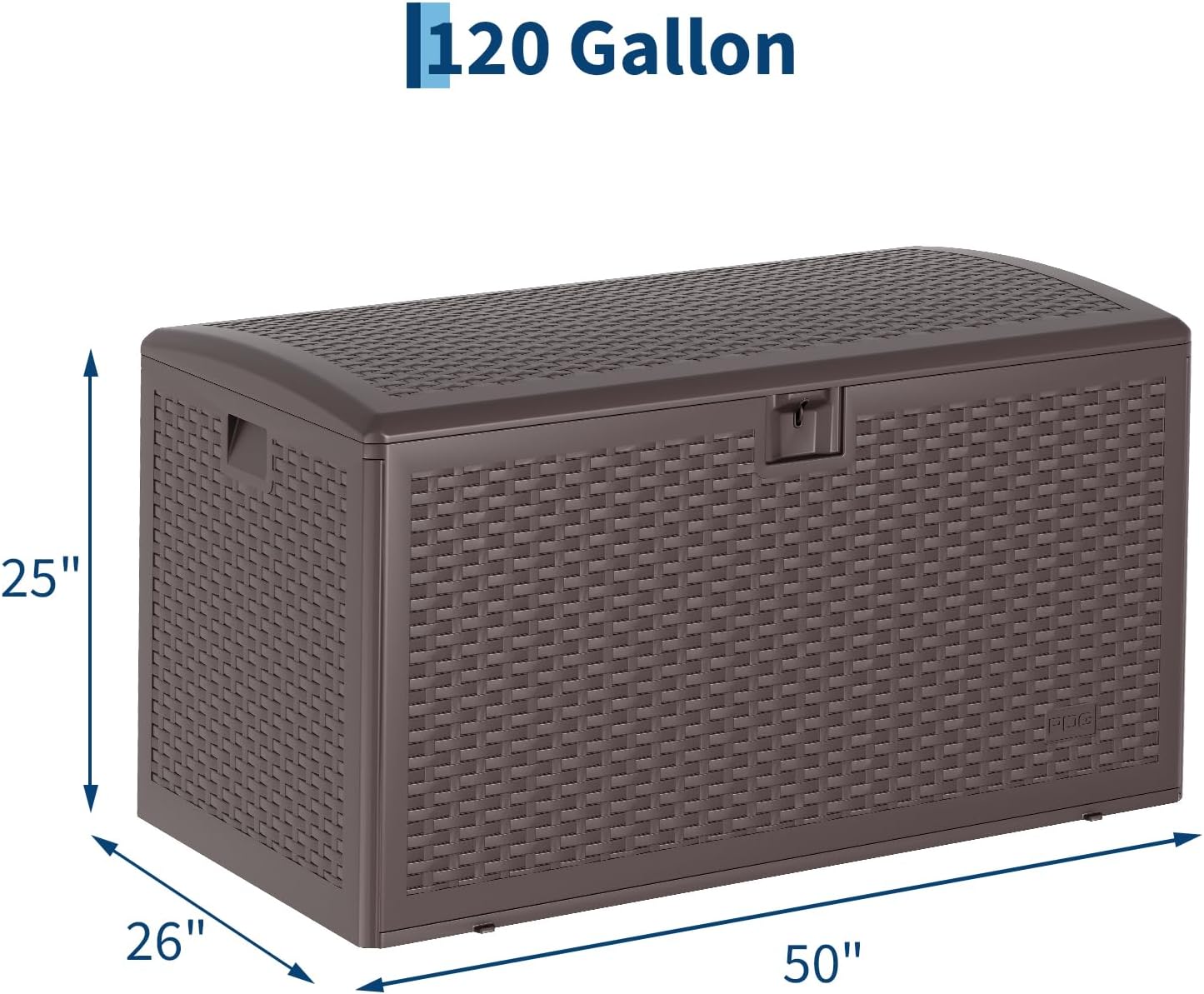 120 Gallon Waterproof Large Outdoor Storage Box, Blow-Molded Deck Box with Gas Rod Lid, Lockable Outside Storage Box Container for Patio Furniure, Outdoor Cushions, Garden Tools and Pool Floats, Brown