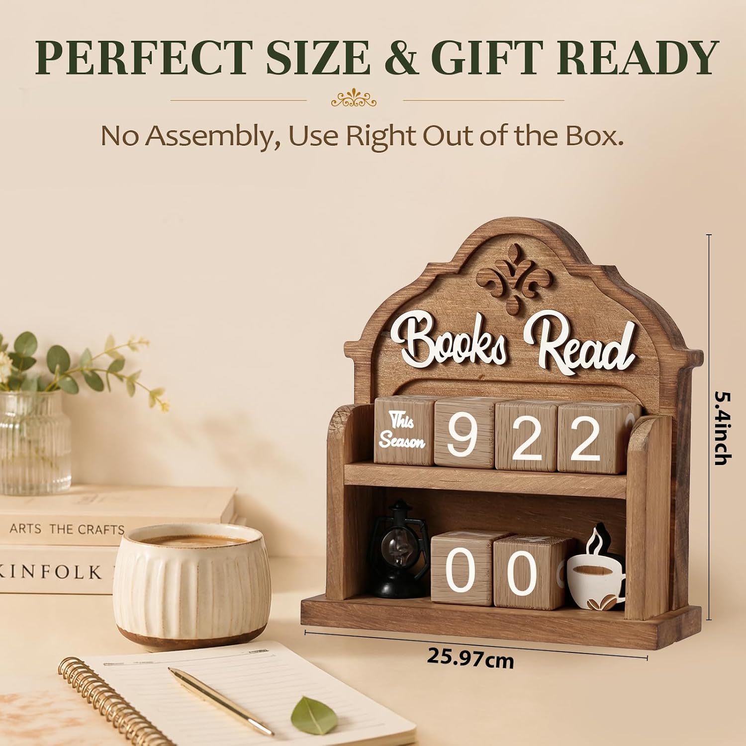 Wnsamoddy Books Read This Year Counter, Aesthetic Bookshelf Decor & Bookish Library Decor, Wood Reading Challenge Tracker - Thoughtful Book Lover Gift, Book Club Gifts for Avid Readers & Bookworms