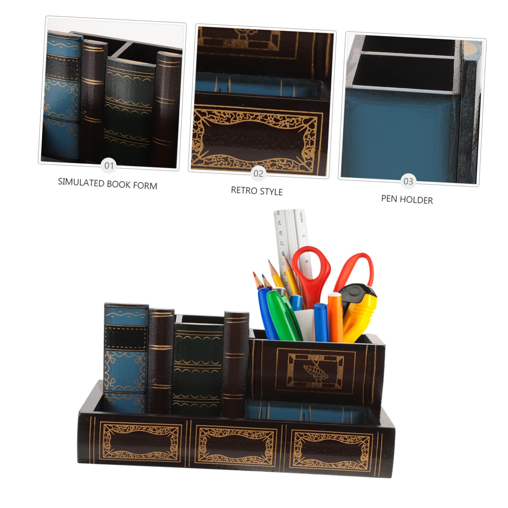 Operitacx Portamatite da Scrivania in Pannello di Densità a Forma di Libro Retrò Decorazioni Scuola, Organizer Creativo e Robusto per Ufficio e Casa