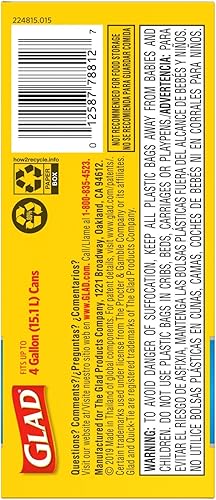 Miniatura 5 de Bolsas de basura pequeñas Glad Odorshield Quick-Tie, Fresh Clean, 4 galones, 26 unidades