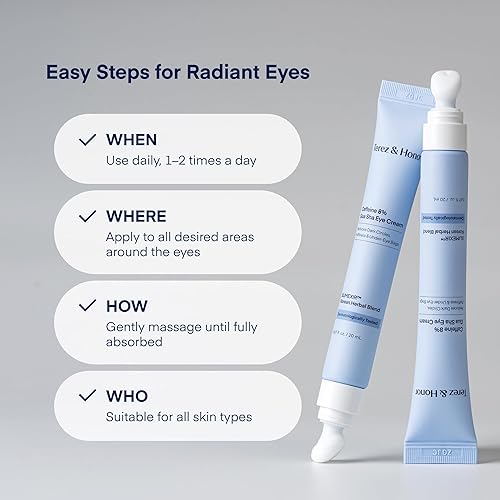 Miniatura 5 de TEREZ & HONOR Crema de ojos con 8% de cafeína para ojeras, hinchazón, bolsas debajo de los ojos, arrugas y líneas finas con aplicador de Gua Sha,