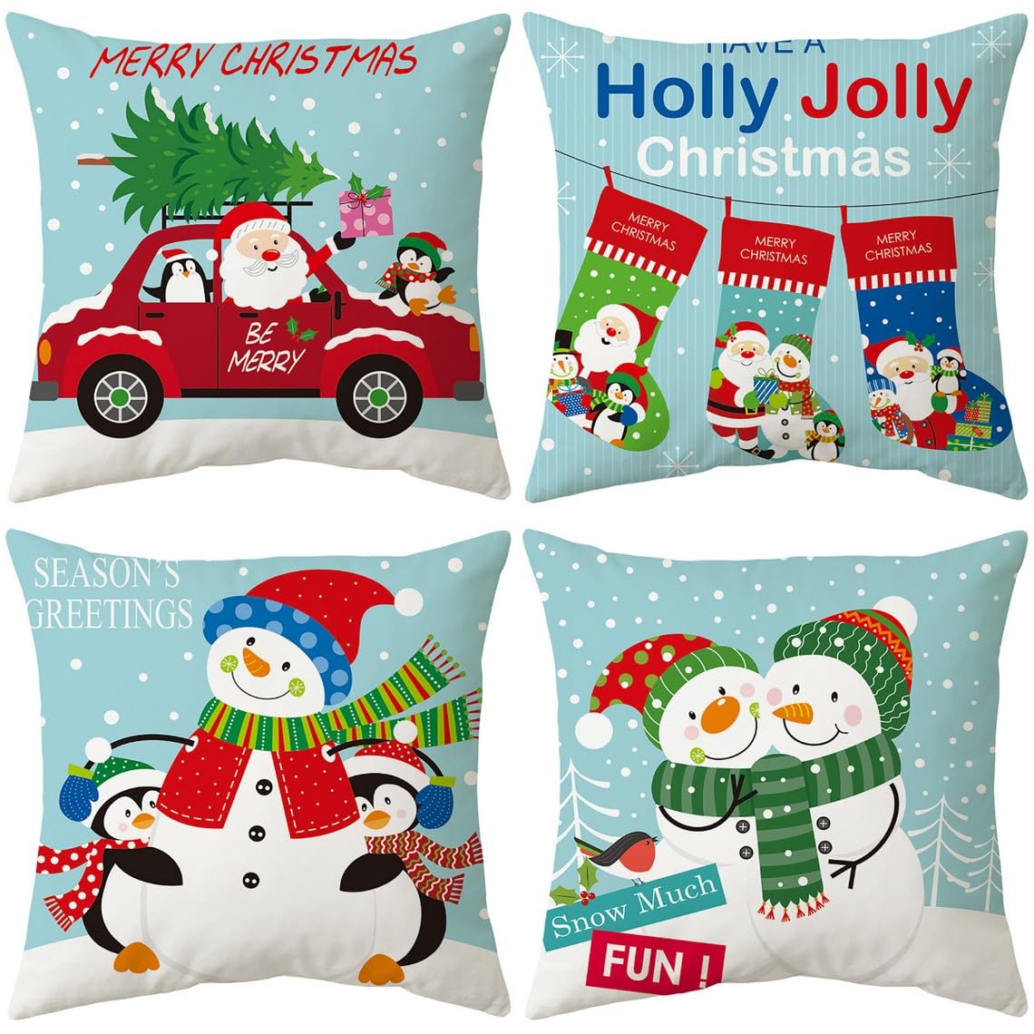 Chenlane Silk Couch Pillow Covers Silk Cushion That Zip Christmas, Exterior Private Customisation 40x40 cm, 4Pcs