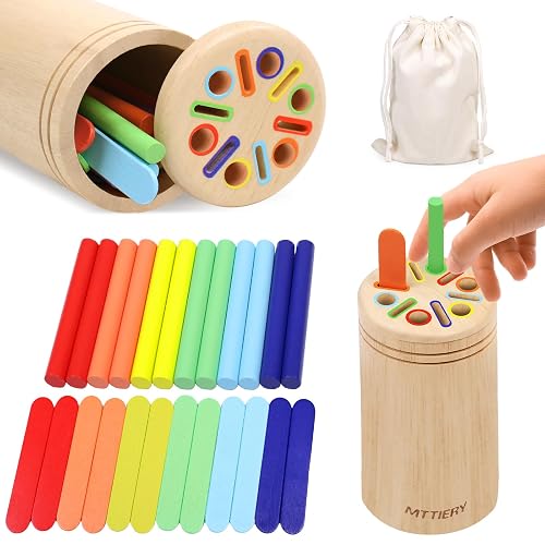 MTTIERY Montessori Wooden Color Sorting Toys for 18 Month Old,Preschool Learning Activities Educational Fine Motor Matching Game,Birthday Gifts for Boys Girls