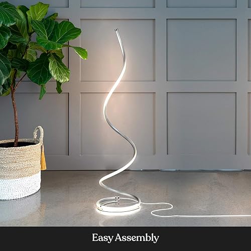 Miniatura 4 de Brightech Allure - Lámpara de pie en espiral LED de 37 pies, regulable, diseño único curvado para oficinas y salas de estar, platino