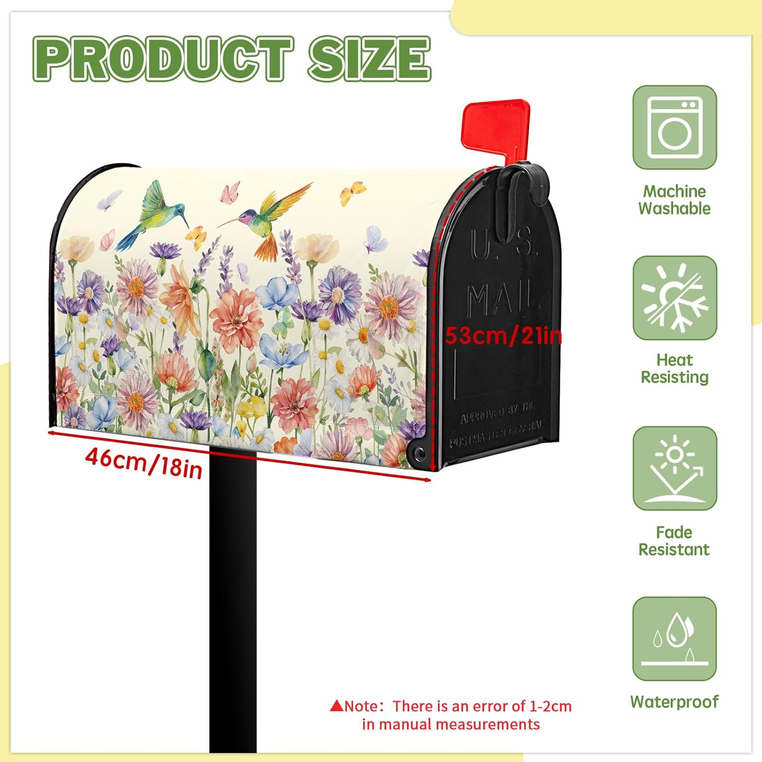 Spring Bird Mailbox Covers Magnetic Summer Flower Mail Box Cover Standard Size 21x18 inch White Dot Mailbox Wrap Spring Summer Decorative Mailboxes for Outside Garden Yard