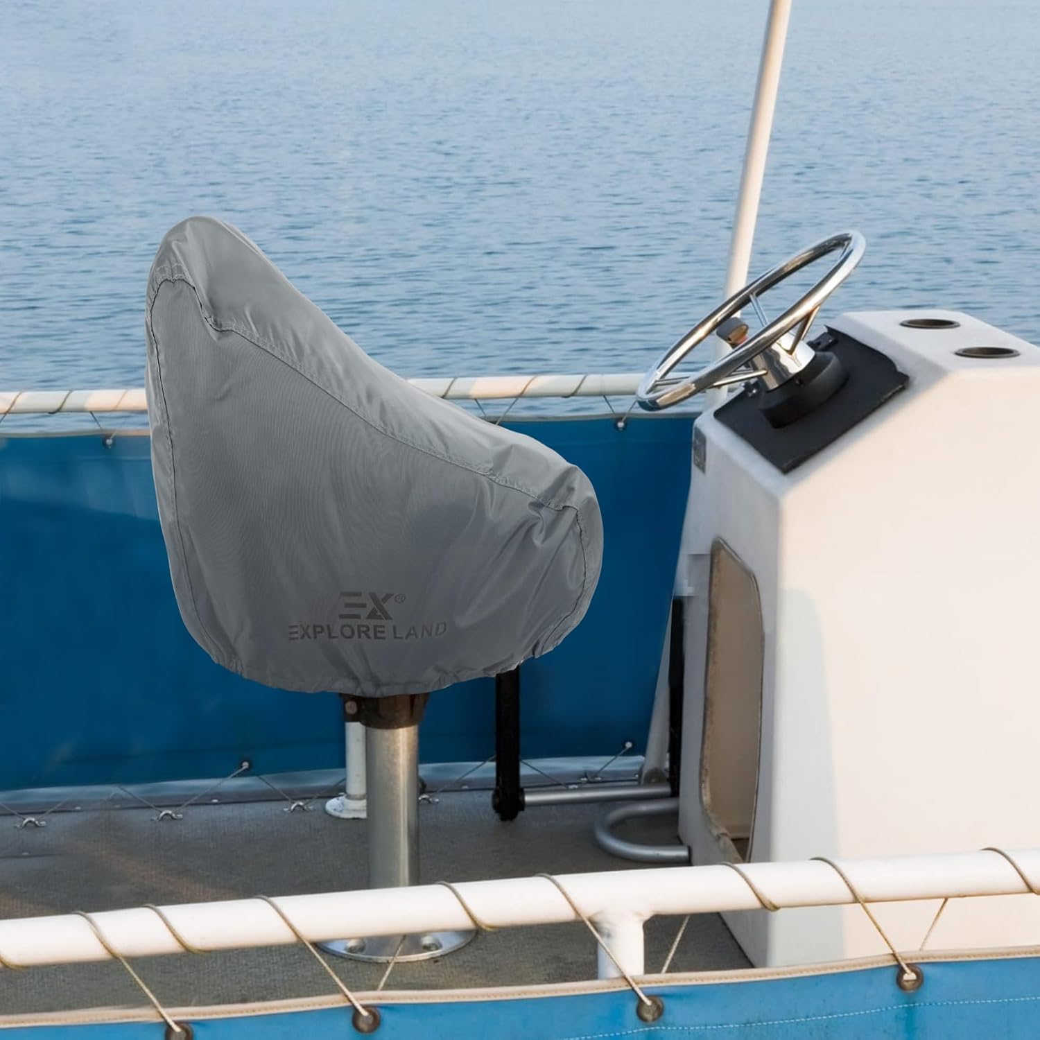 Explore Land Boat Captain Chair Cover - Waterproof 600D Heavy Duty Boat Caption Seat Cover - 24W x 22D x 24H inch, Grey