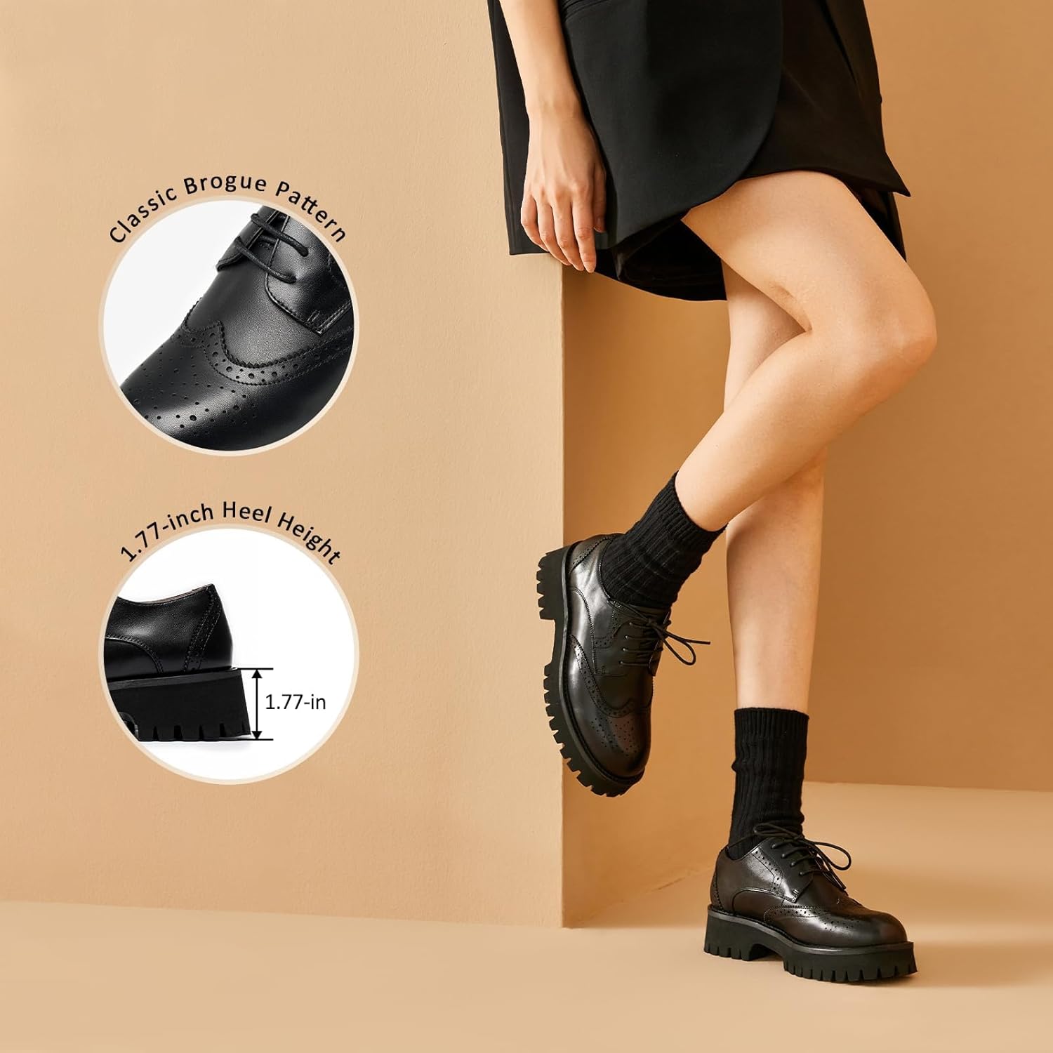 BEAU TODAY Platform Oxfords for Women, Oxford Shoes for Women, Chunky Leather Lace Up Oxford Shoes, Casual Comfort Business Work Office Dress Shoes - Image 4