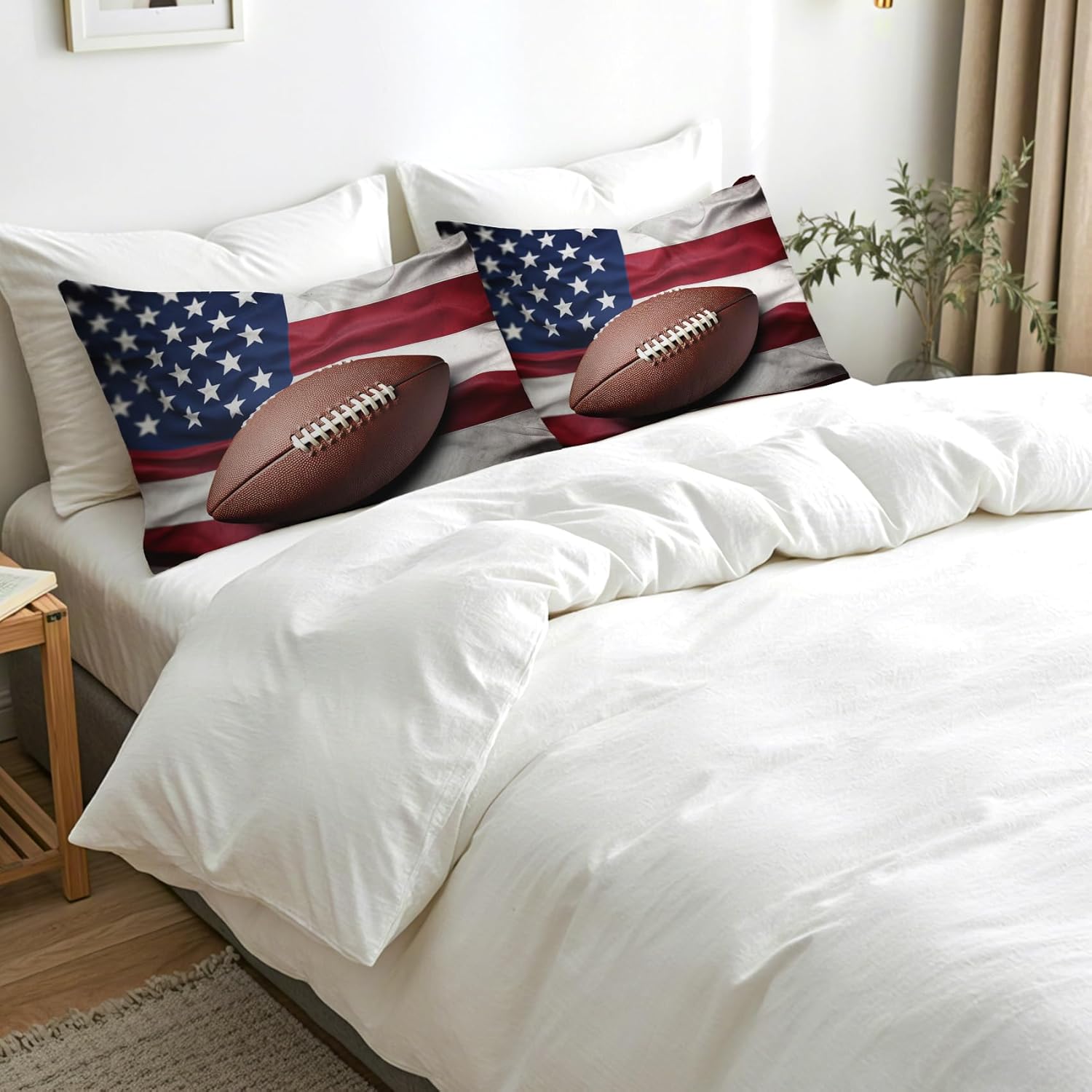 American Football Pillow Cases King Size Set of 2 - Soft Breathable Microfiber Pillowcases with Envelope Closure, American Flag Sports Theme Patterned Pillow Covers, Football Decor