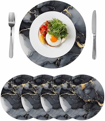 Miniatura 9 de Round Placemats Set of 6 Marble Texture Art Round Braided Placemats Non-Slip Place Mats for Dining Table, Heat-Protective Decorative Table Mats