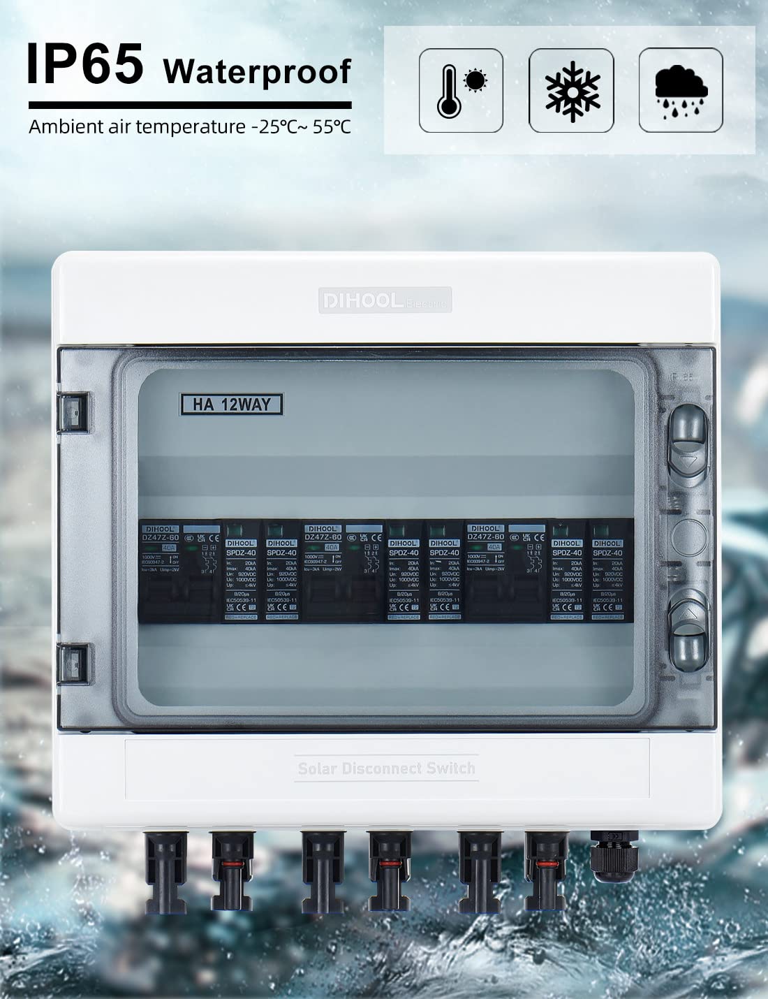 DIHOOL DC überspannungsschutz PV Anlage 3 Strings Solar Anschlusskasten für 3 * 500W Solarmodule Balkonkraftwerk, 40A DC Trennschalter